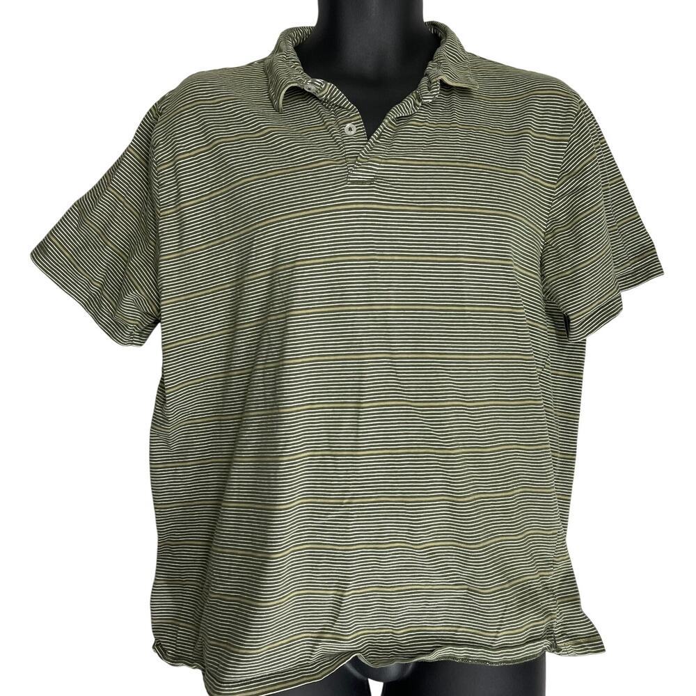 Great Northwest Polo Shirt Mens Size XL Green Striped 100% Cotton Short Sleeves